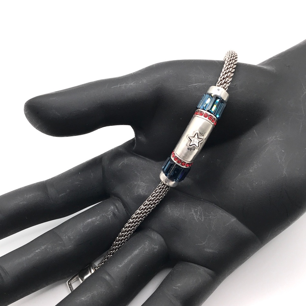 Brighton Bracelet Independence Brushed Silver Plate Blue Red Crystals Star USA